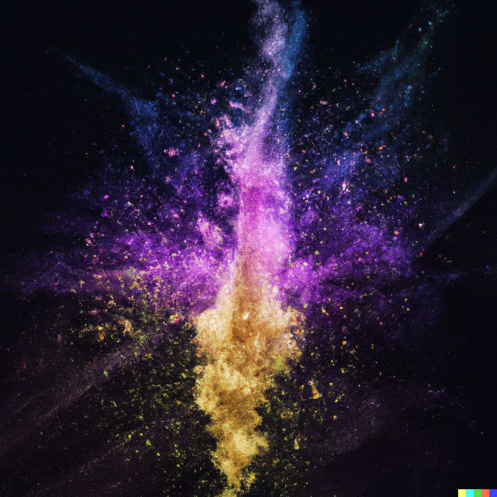the discovery of gravity, made from a burst of colored powder, digital art